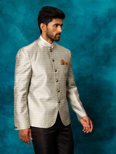 Men's Beige Silk Blend Woven Jodhpuri